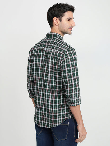 Park Avenue Men Green Checks Slim Fit Cotton Full Sleeve Casual Shirt