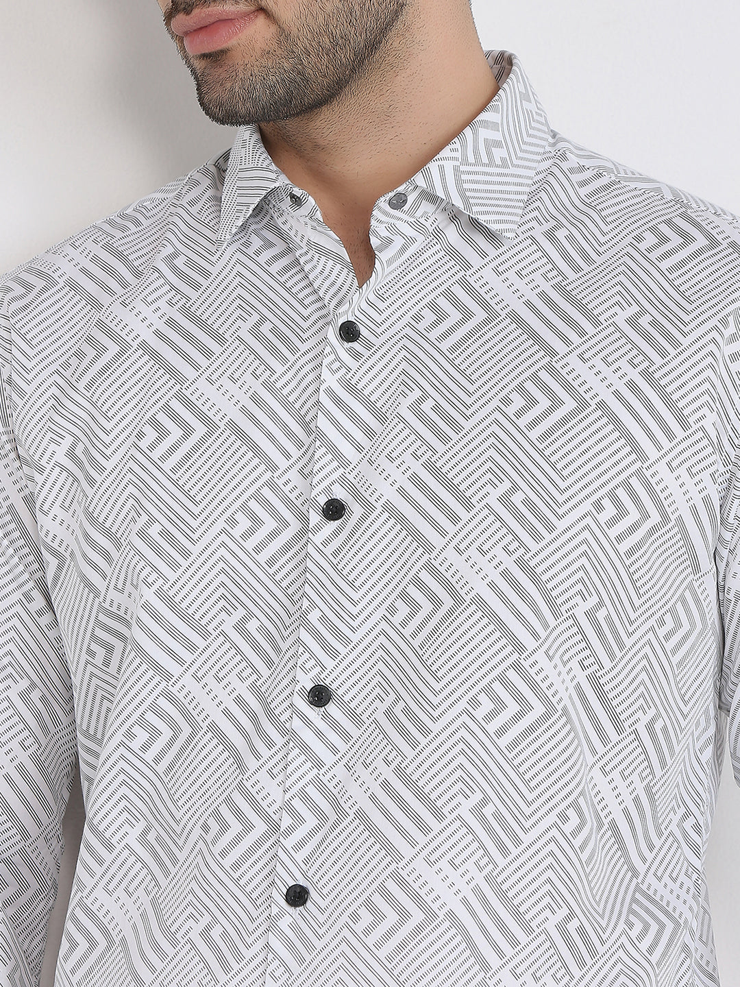 Park Avenue Men White Printed Slim Fit Cotton Full Sleeve Casual Shirt