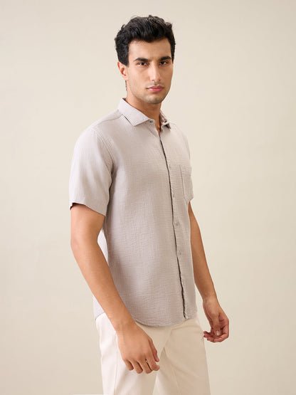 Park Avenue Men Grey Solid Slim Fit Cotton Casual Shirt