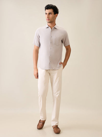 Park Avenue Men Grey Solid Slim Fit Cotton Casual Shirt
