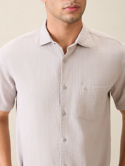 Park Avenue Men Grey Solid Slim Fit Cotton Casual Shirt