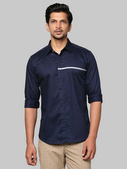 Park Avenue Men Blue Solid Slim Fit Cotton Shirt