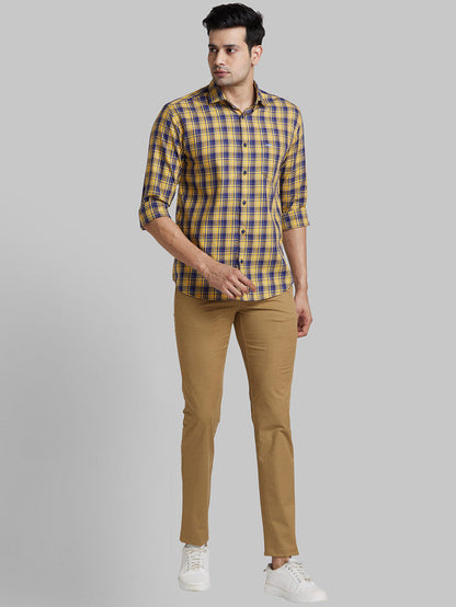 Park Avenue Khaki Printed Neo Fit Cotton Blend Trouser