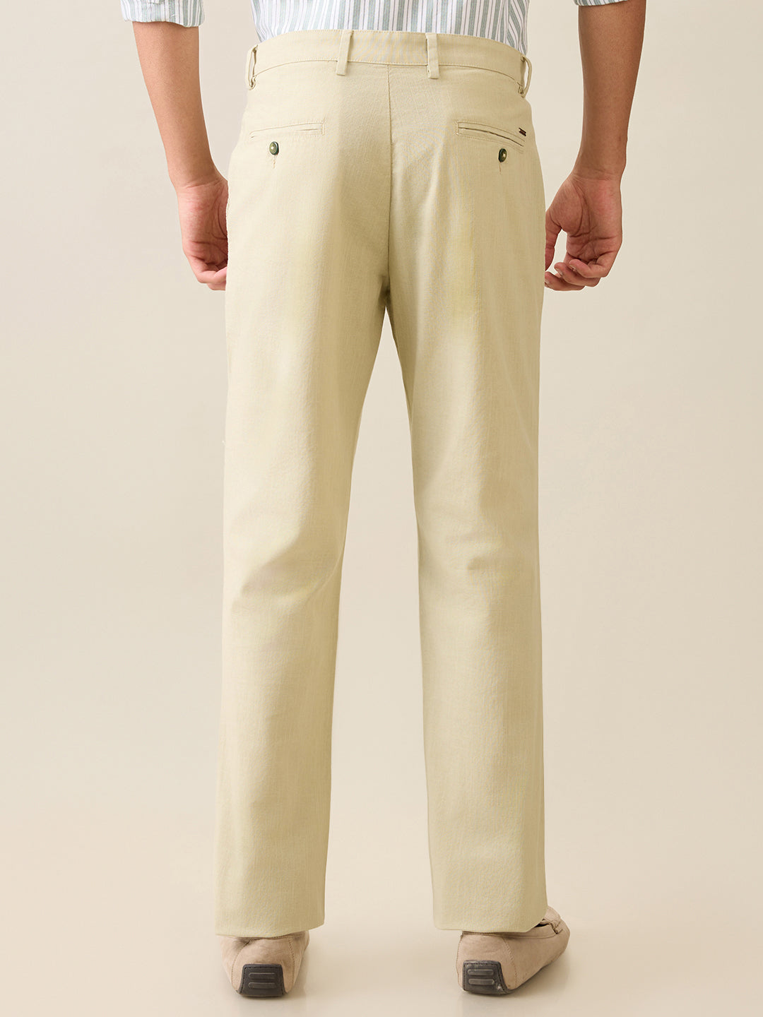 Park Avenue Men Green Structure Slim Fit Cotton Trouser