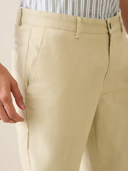 Park Avenue Men Green Structure Slim Fit Cotton Trouser