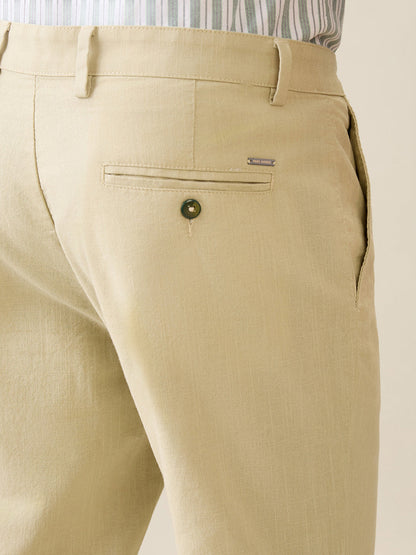 Park Avenue Men Green Structure Slim Fit Cotton Trouser