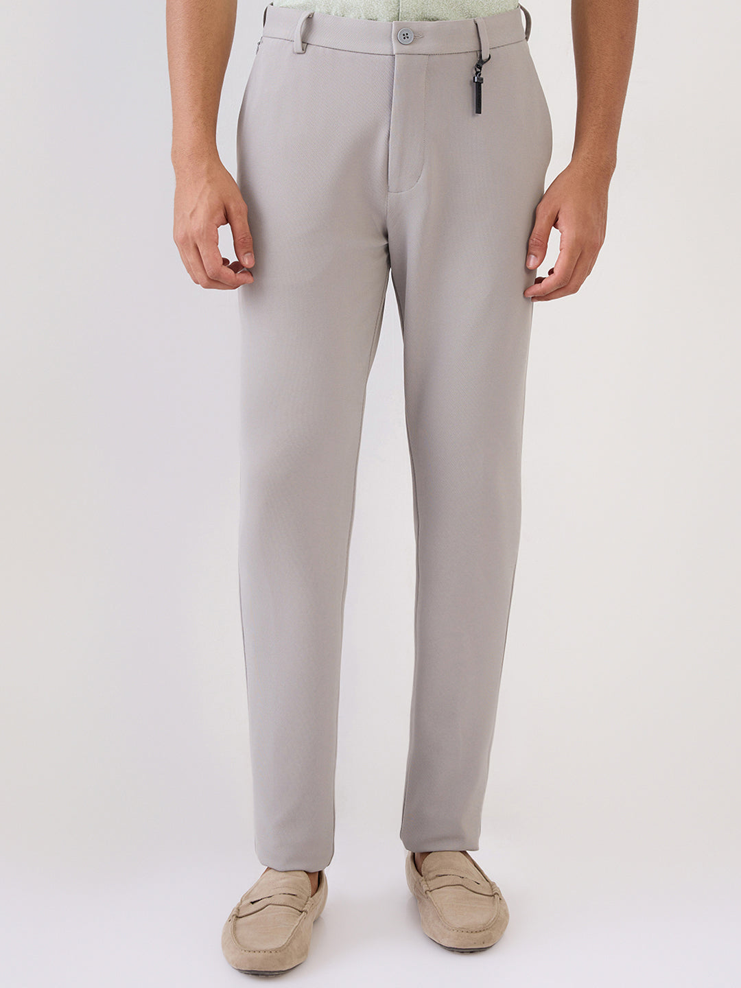 Park Avenue Men Grey Structure Commutech Fit Cotton Blend Trouser