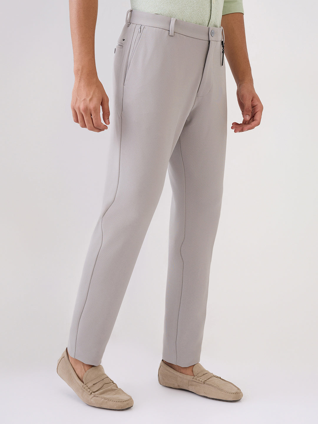 Park Avenue Men Grey Structure Commutech Fit Cotton Blend Trouser