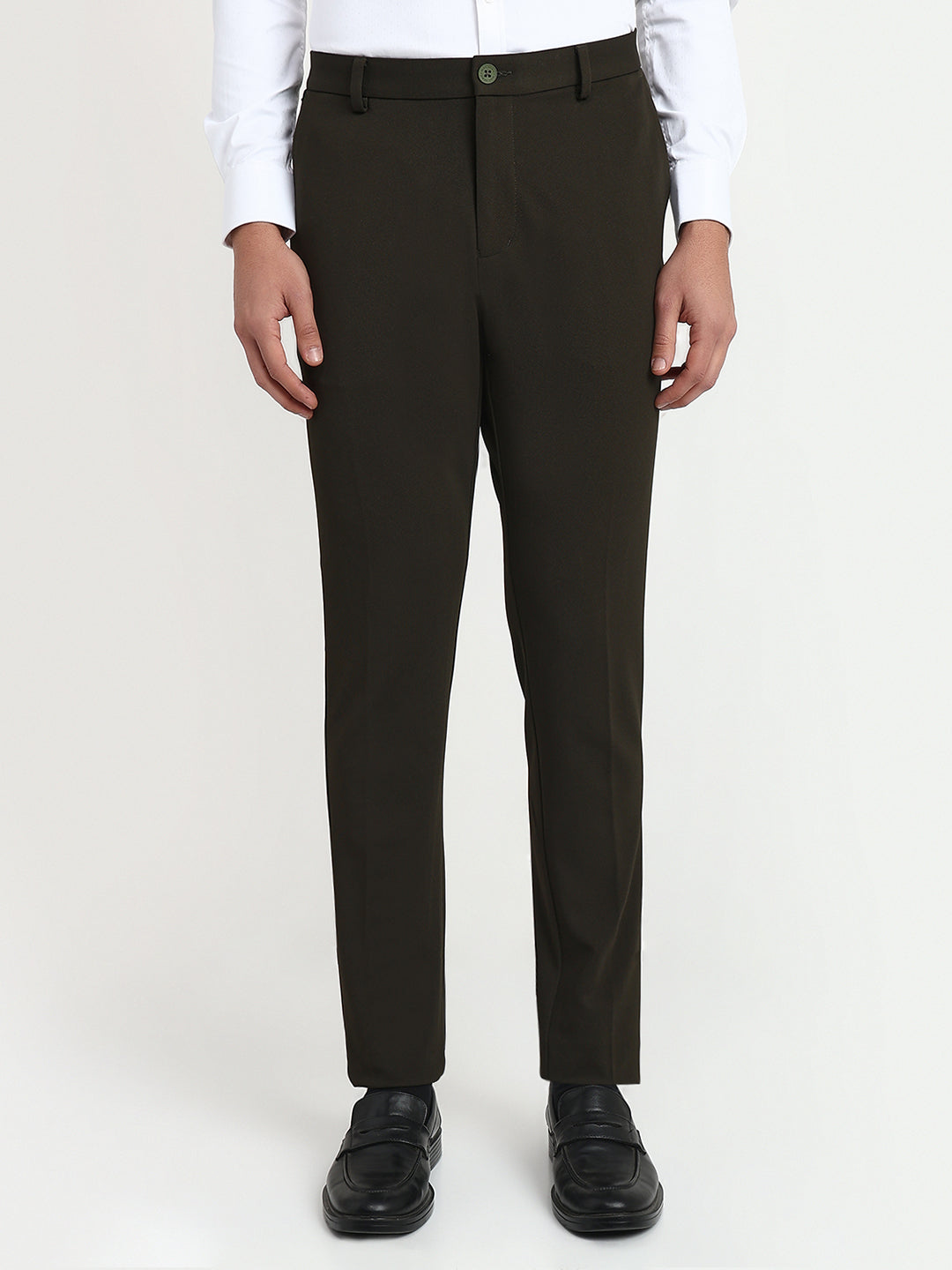 Park Avenue Men Green Structure Commutech Fit Cotton Blend Trouser