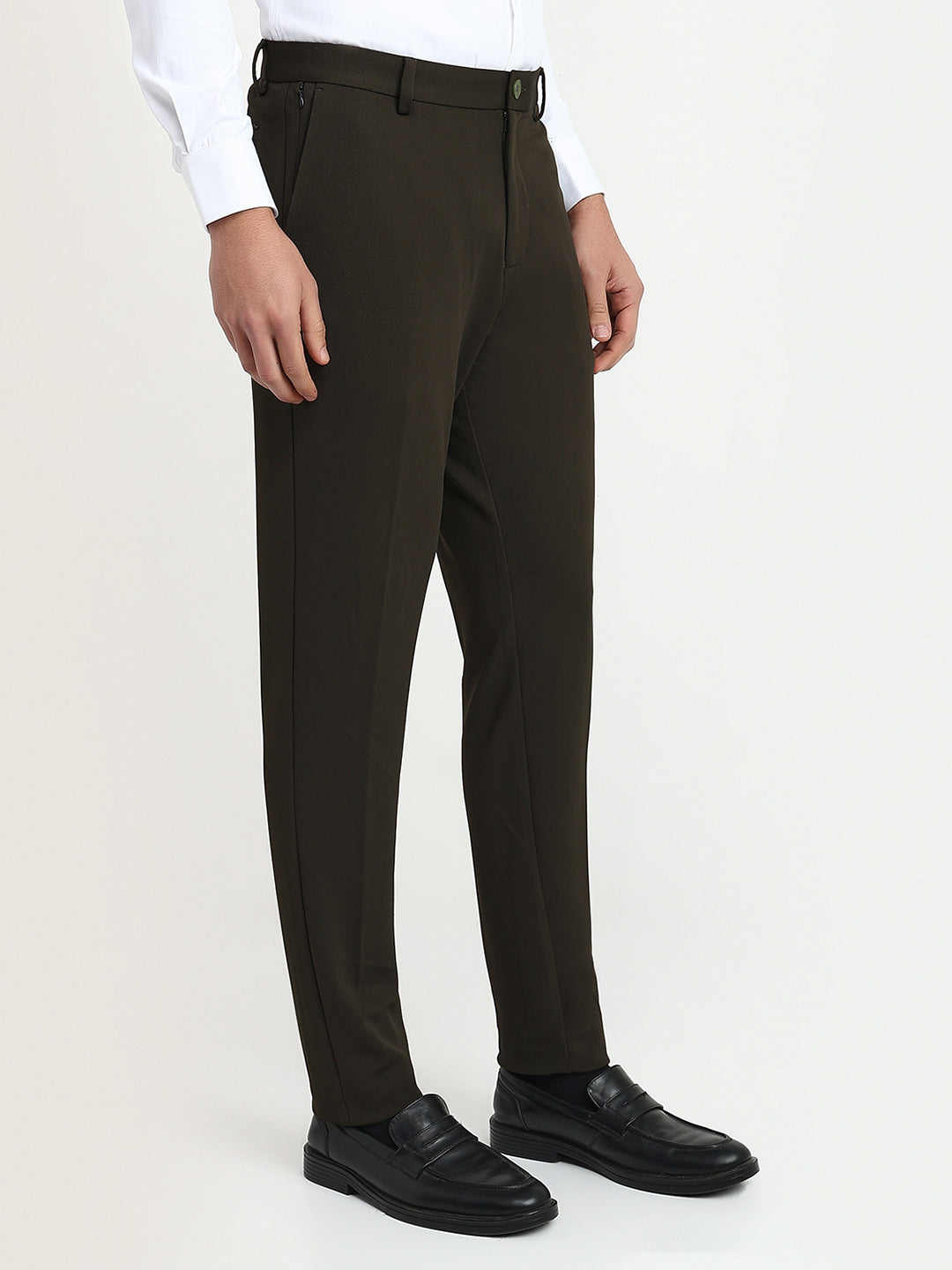 Park Avenue Men Green Structure Commutech Fit Cotton Blend Trouser