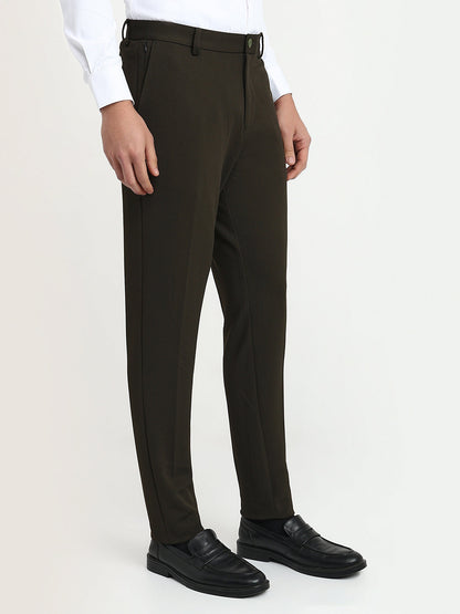 Park Avenue Men Green Structure Commutech Fit Cotton Blend Trouser