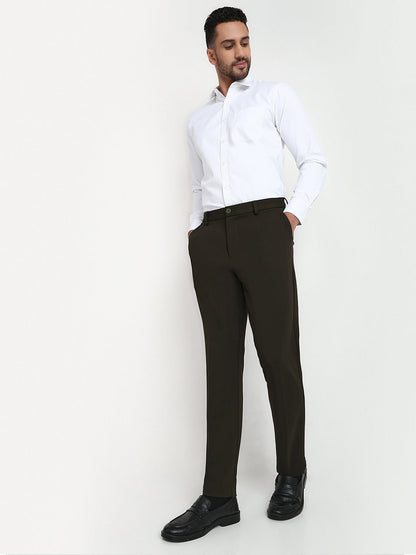 Park Avenue Men Green Structure Commutech Fit Cotton Blend Trouser