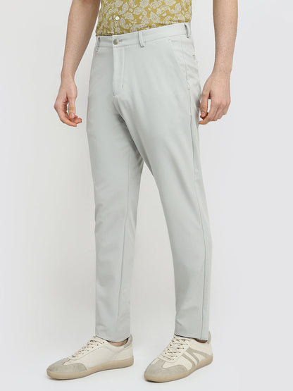 Park Avenue Men Grey Solid Commutech Fit Nylon Blend Trouser