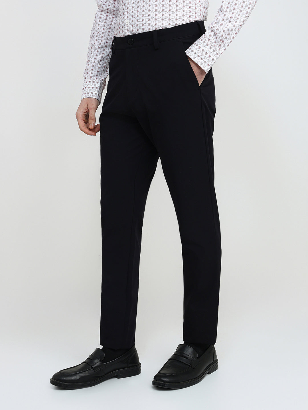 Park Avenue Men Black Solid Commutech Fit Nylon Blend Trouser