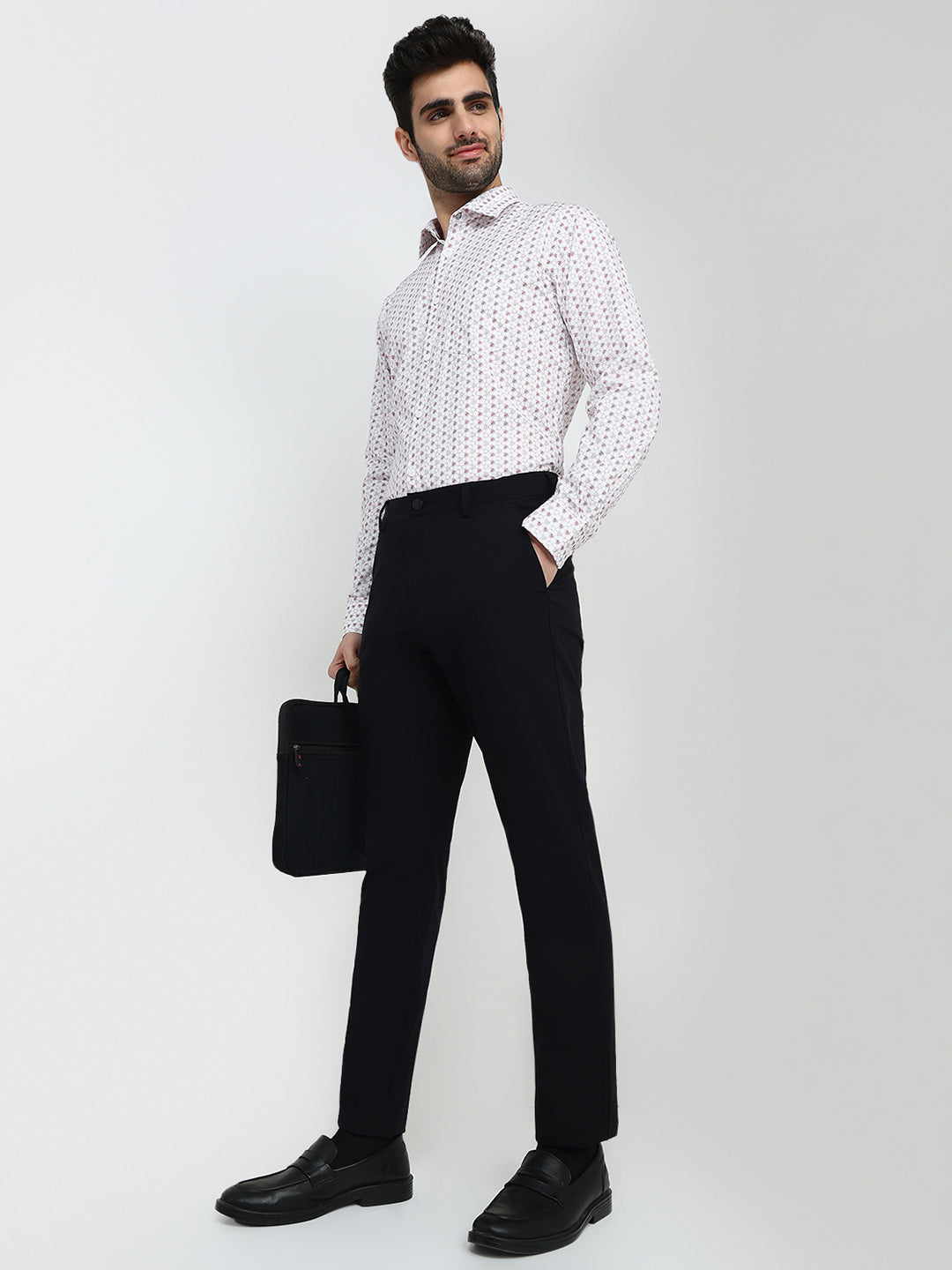 Park Avenue Men Black Solid Commutech Fit Nylon Blend Trouser