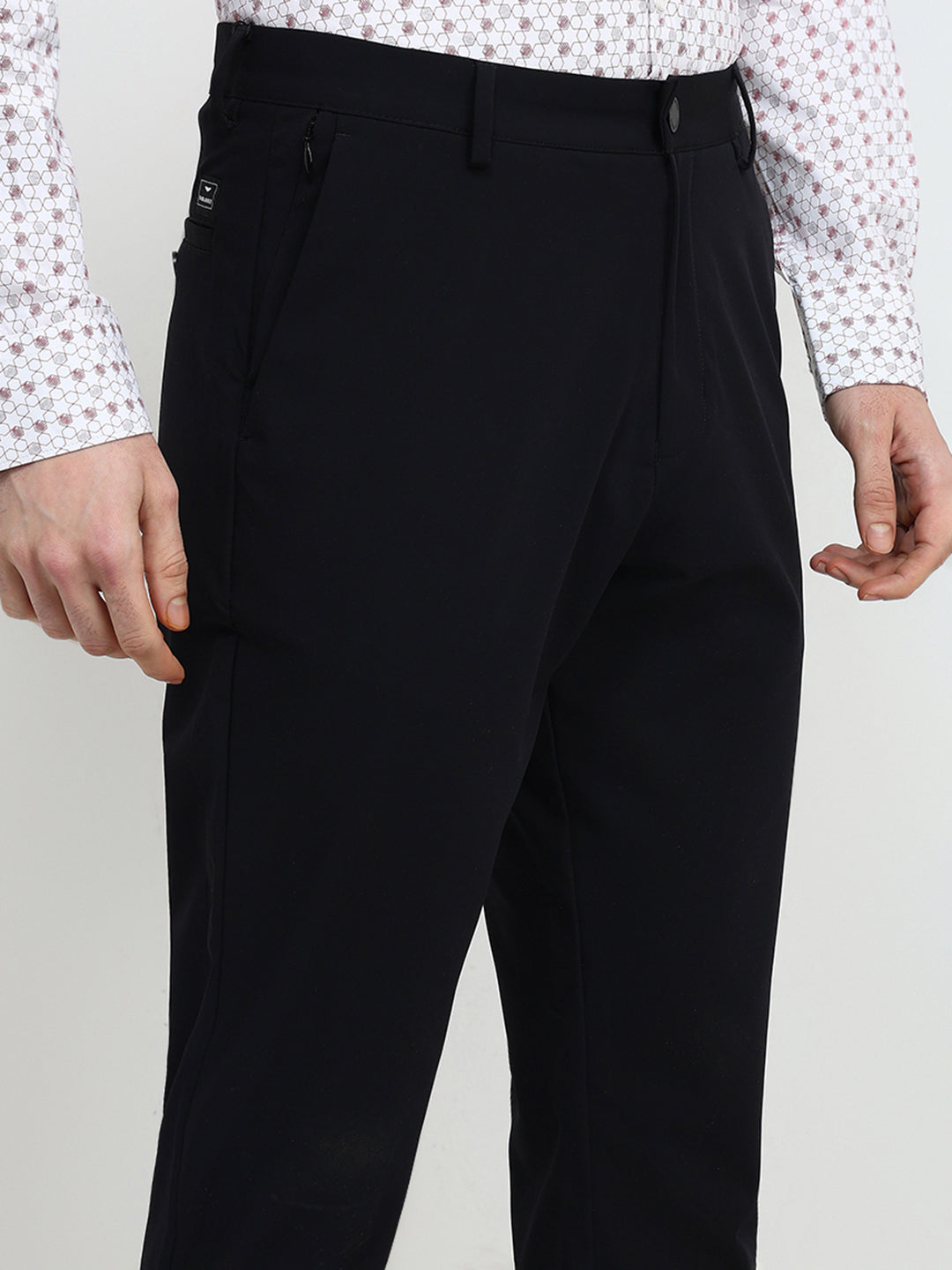 Park Avenue Men Black Solid Commutech Fit Nylon Blend Trouser