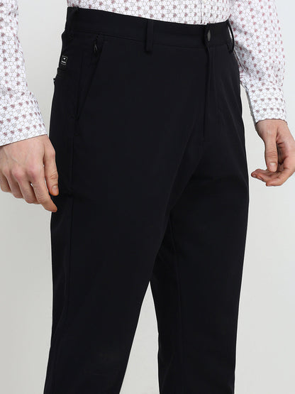 Park Avenue Men Black Solid Commutech Fit Nylon Blend Trouser
