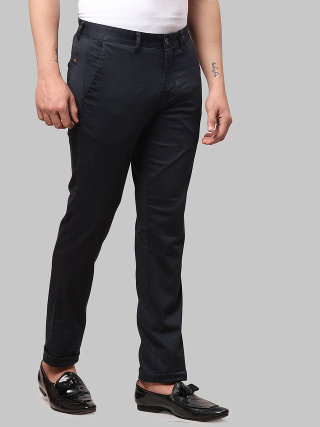 Park Avenue Blue Solid Neo Fit Cotton Blend Trouser