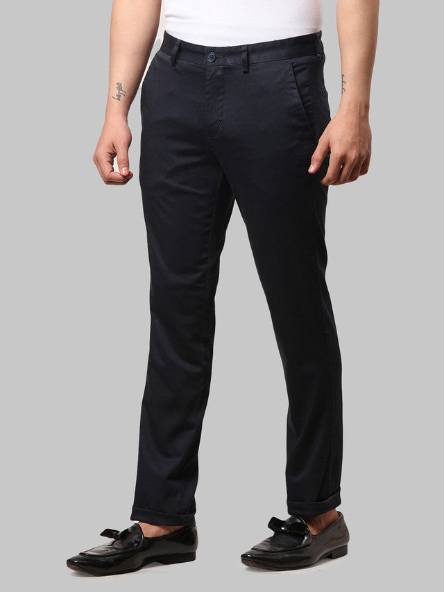 Park Avenue Blue Solid Neo Fit Cotton Blend Trouser