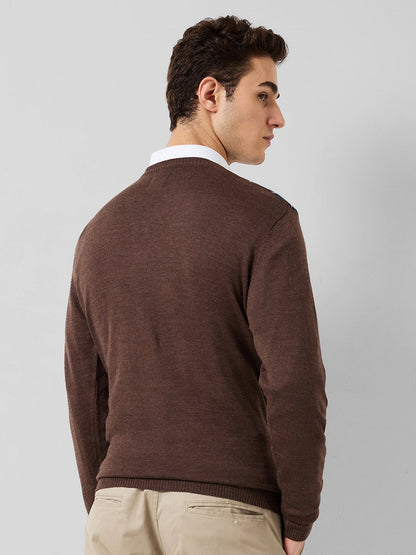 Park Avenue Men Brown Argyle Regular Fit Acro Blend Full Sleeve Round Neck Collar Sweater