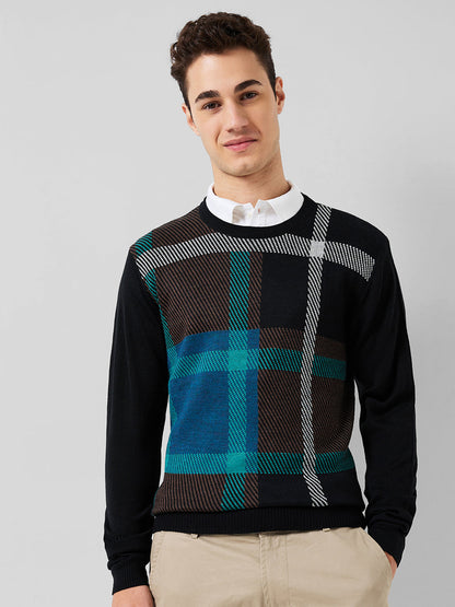 Park Avenue Men Blue Jacquard Regular Fit Acrylic Blend Sweaters