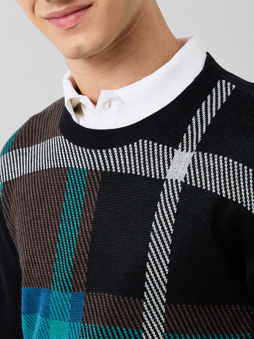 Park Avenue Men Blue Jacquard Regular Fit Acrylic Blend Sweaters