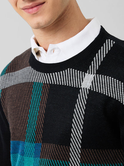 Park Avenue Men Blue Jacquard Regular Fit Acrylic Blend Sweaters