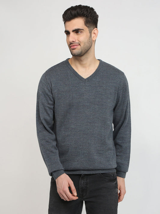 Park Avenue Men Grey Solid Regular Fit Acrylic Blend Sweater
