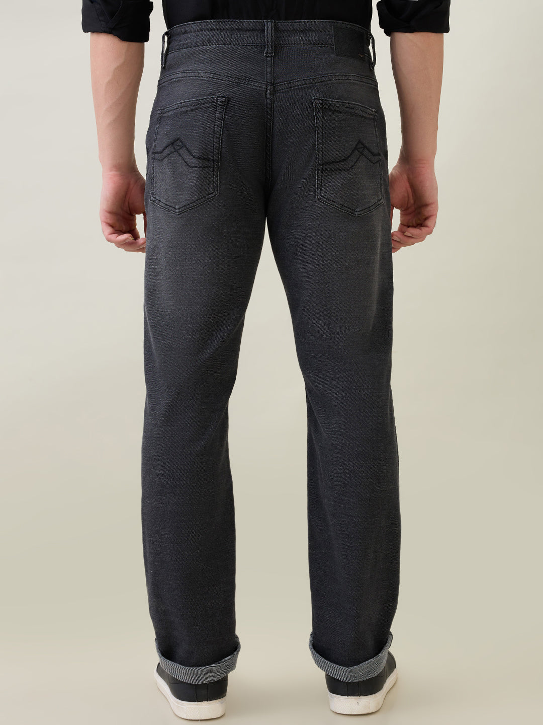 Park Avenue Men Grey Solid Regular Fit Cotton Blend Jeans