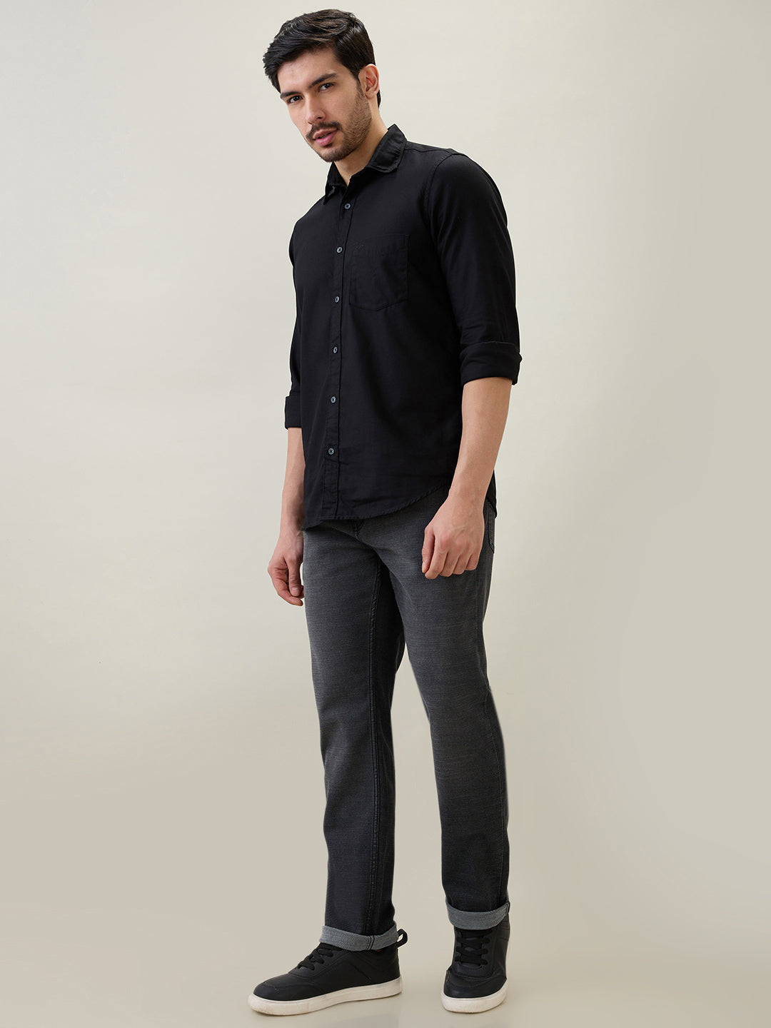 Park Avenue Men Grey Solid Regular Fit Cotton Blend Jeans