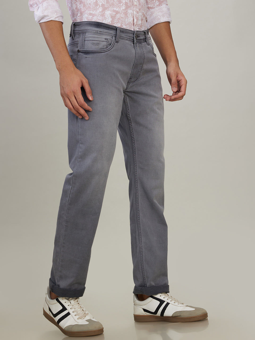 Park Avenue Men Grey Solid Slim Fit Cotton Blend Jeans