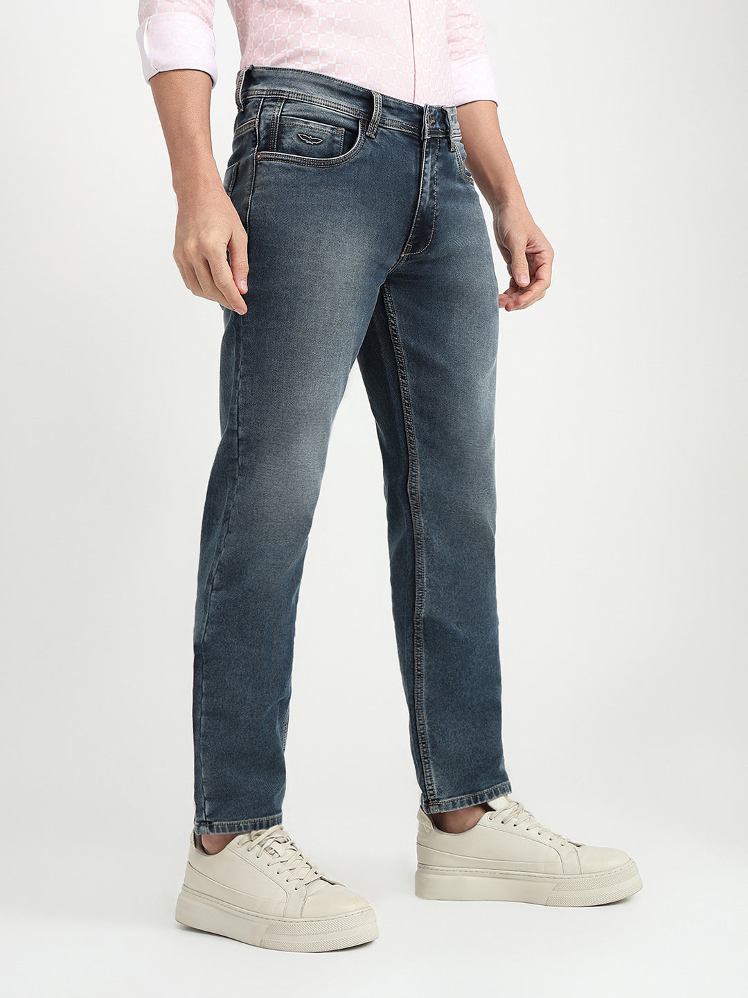 Park Avenue Men Blue Solid Slim Fit Cotton Blend Jeans