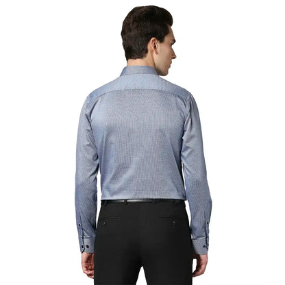 Men Blue Slim Fit Structure Cotton Shirts