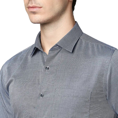 Men Blue Slim Fit Structure Cotton Shirts