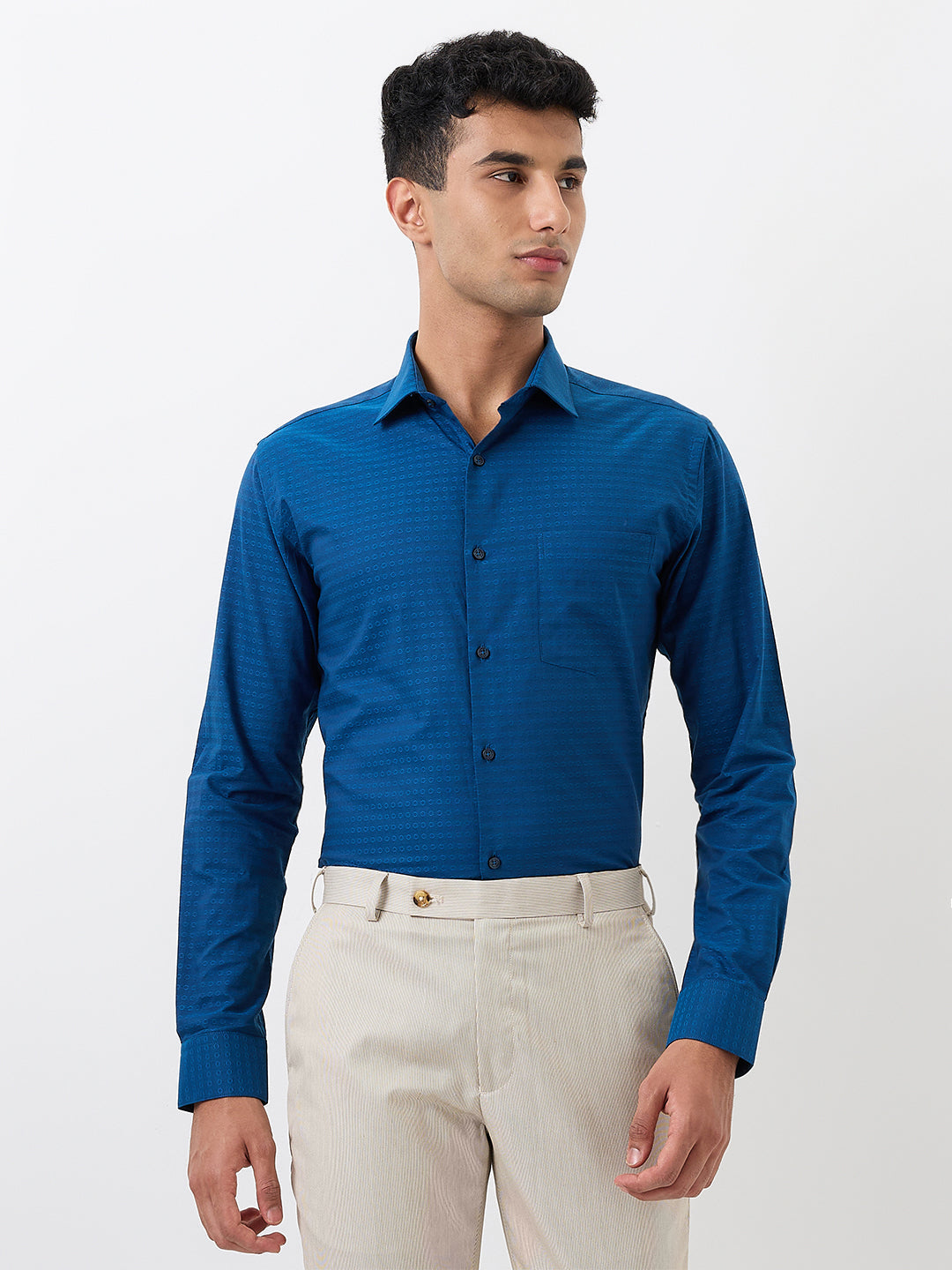 Park Avenue Men Blue Structure Slim Fit Cotton Blend Shirt