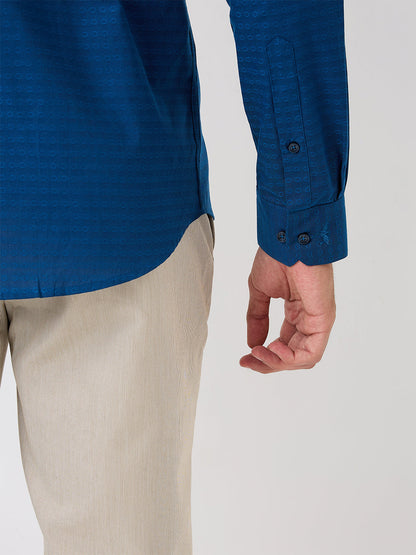 Park Avenue Men Blue Structure Slim Fit Cotton Blend Shirt