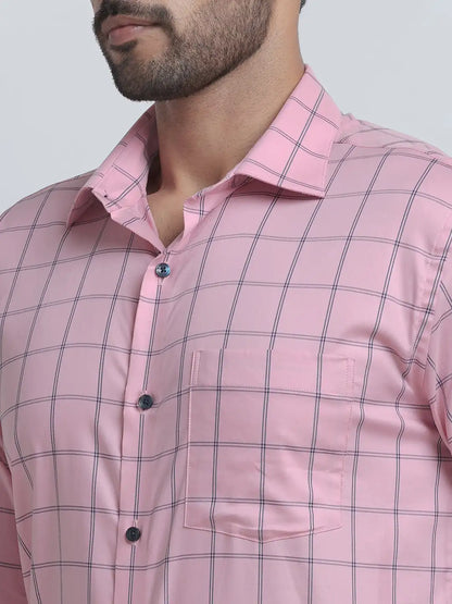 Park Avenue Men Pink Checks Slim Fit Cotton Blend Formal Shirt
