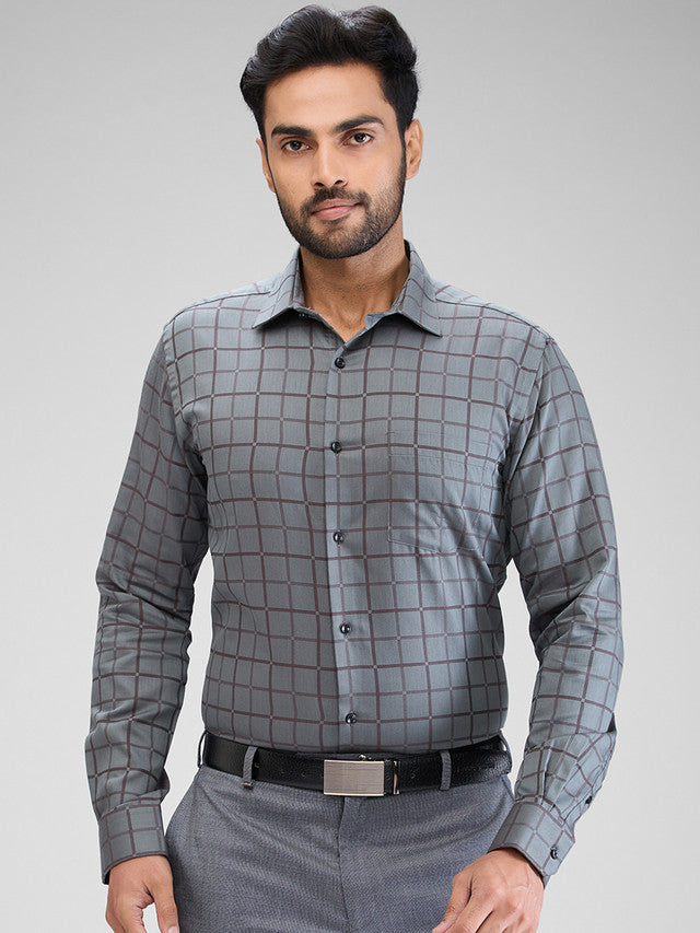 Park Avenue Grey Checks Slim Fit Cotton Formal Shirt