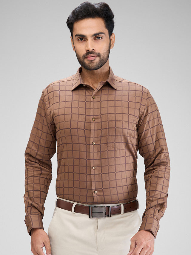 Park Avenue Brown Checks Slim Fit Cotton Formal Shirt