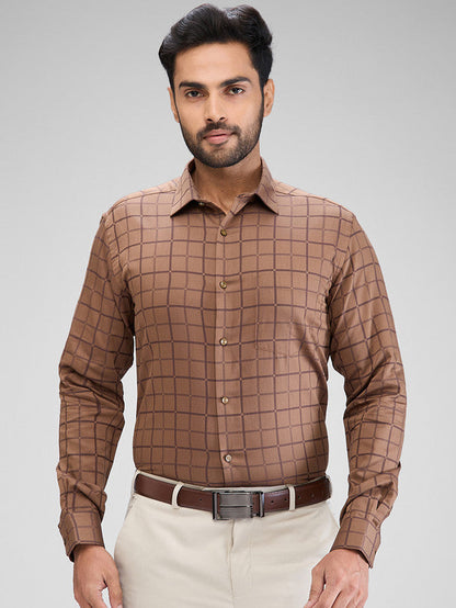 Park Avenue Brown Checks Slim Fit Cotton Formal Shirt