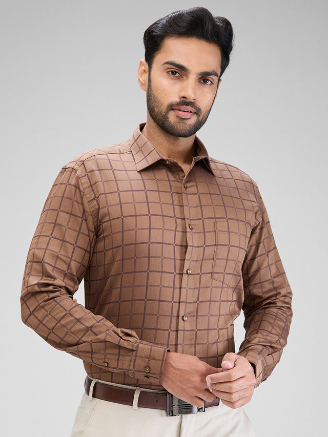 Park Avenue Brown Checks Slim Fit Cotton Formal Shirt