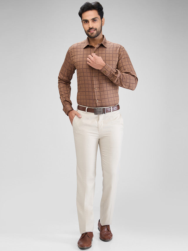 Park Avenue Brown Checks Slim Fit Cotton Formal Shirt
