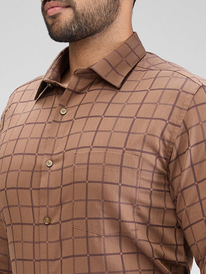 Park Avenue Brown Checks Slim Fit Cotton Formal Shirt