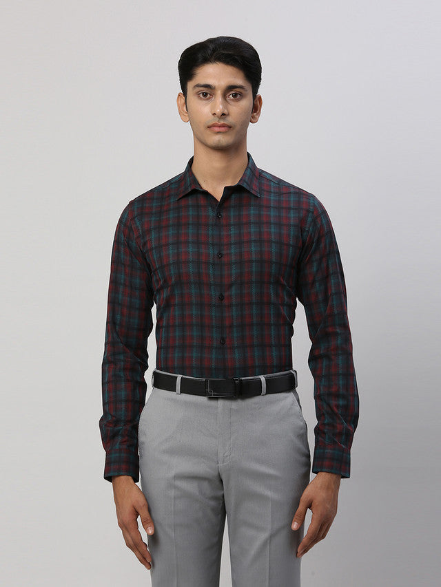 Park Avenue Men Green Self Design Slim Fit Cotton Formal Shirt