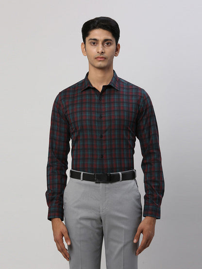 Park Avenue Men Green Self Design Slim Fit Cotton Formal Shirt