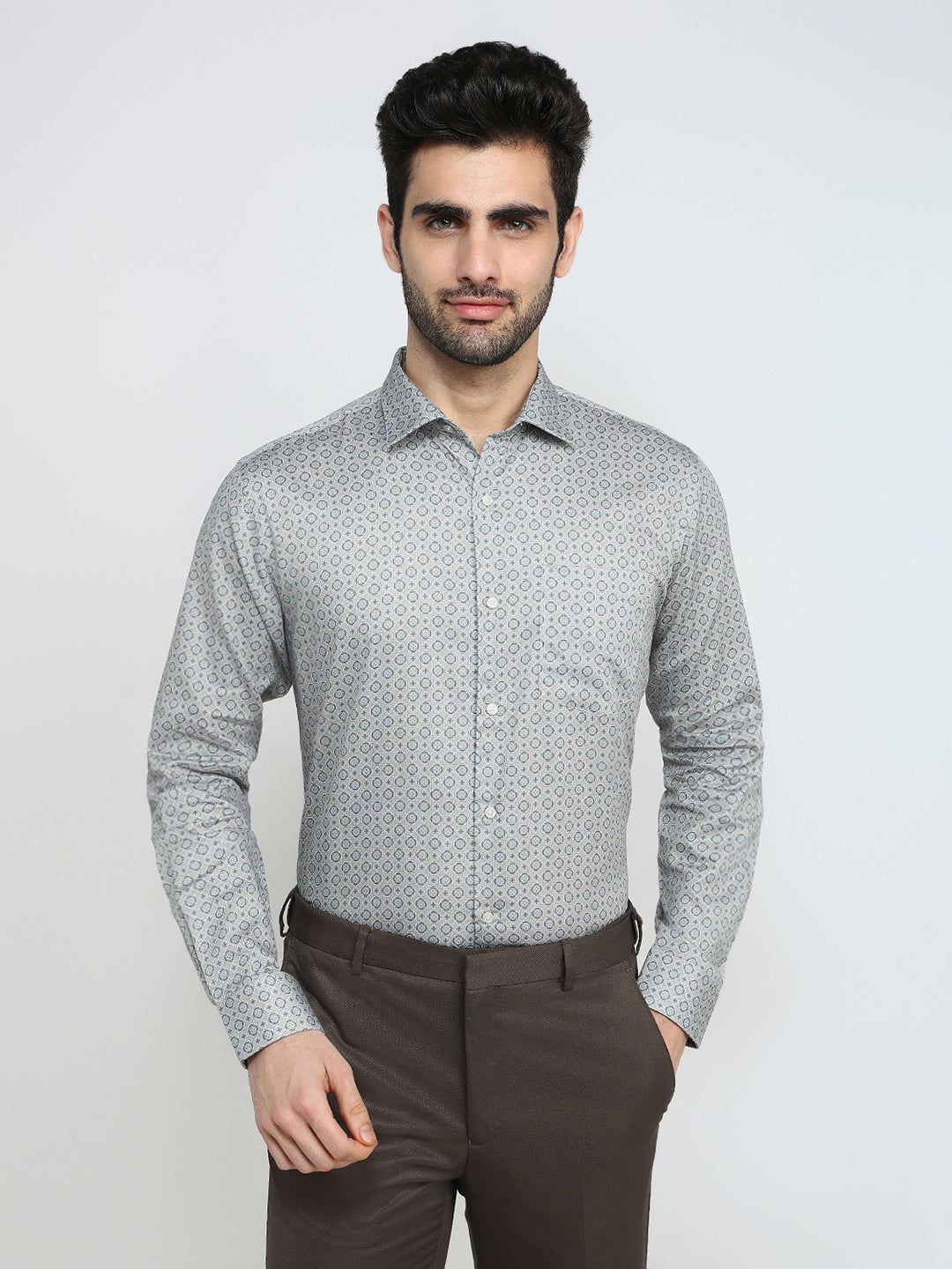 Park Avenue Men Brown Printed Slim Fit Cotton Full Sleeve Formal Shirt