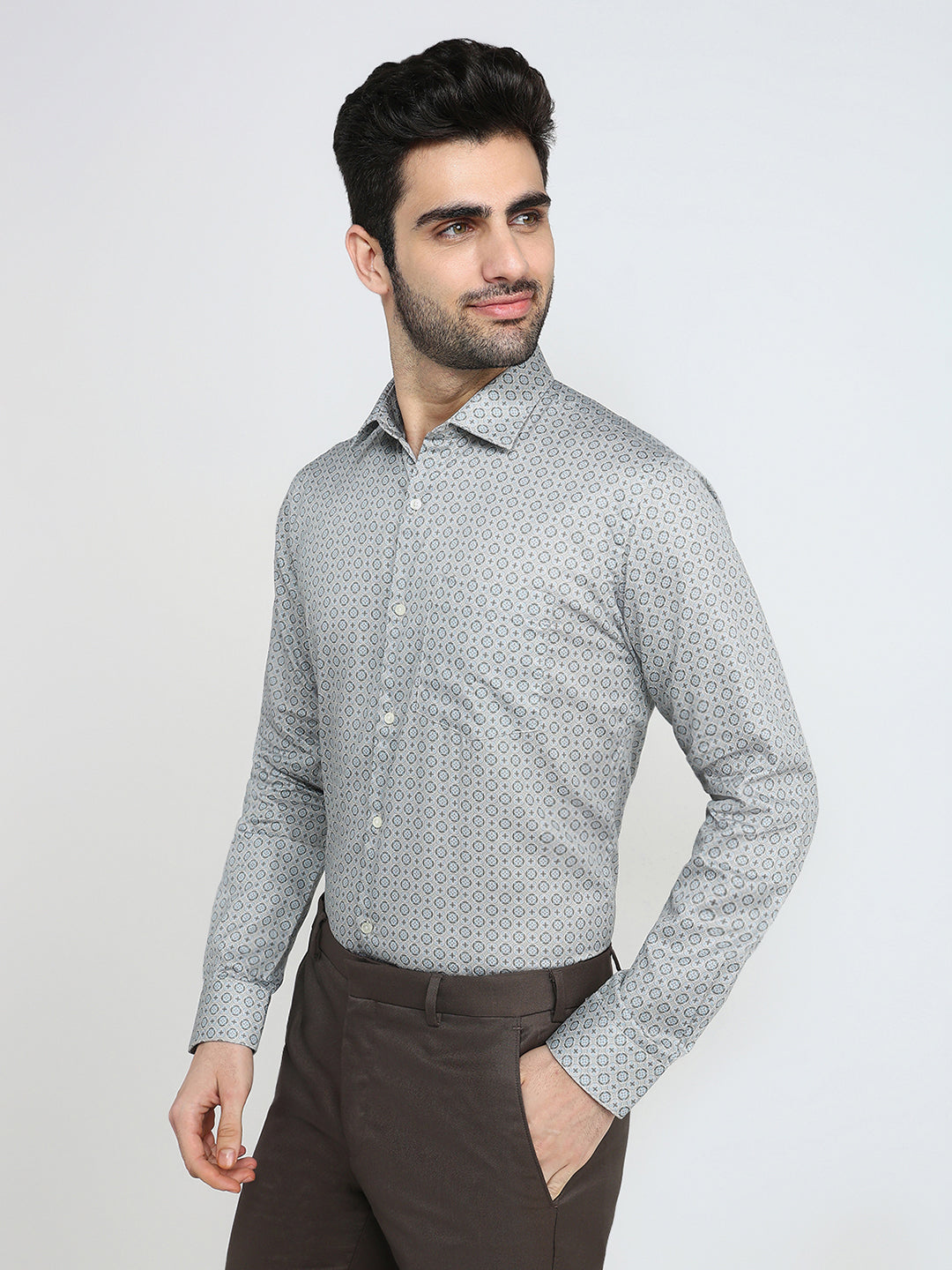 Park Avenue Men Brown Printed Slim Fit Cotton Full Sleeve Formal Shirt