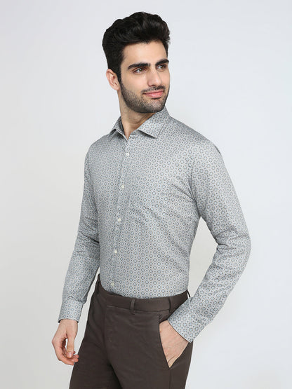 Park Avenue Men Brown Printed Slim Fit Cotton Full Sleeve Formal Shirt