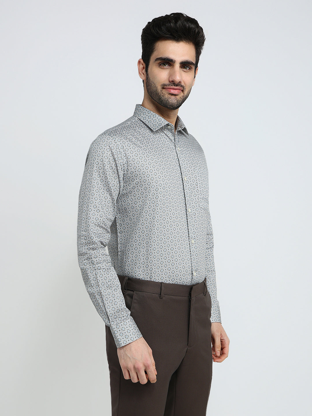 Park Avenue Men Brown Printed Slim Fit Cotton Full Sleeve Formal Shirt