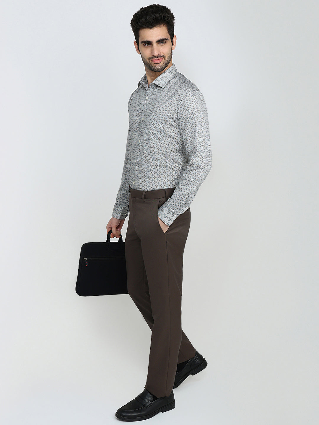 Park Avenue Men Brown Printed Slim Fit Cotton Full Sleeve Formal Shirt